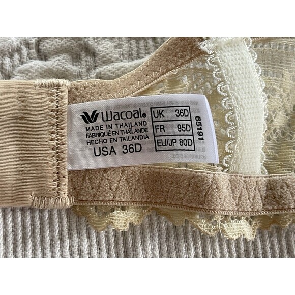 WACOAL Bra & Panty Set Embrace Beige w Cream Lace Underwire 36D/L NWOT - Picture 5 of 11